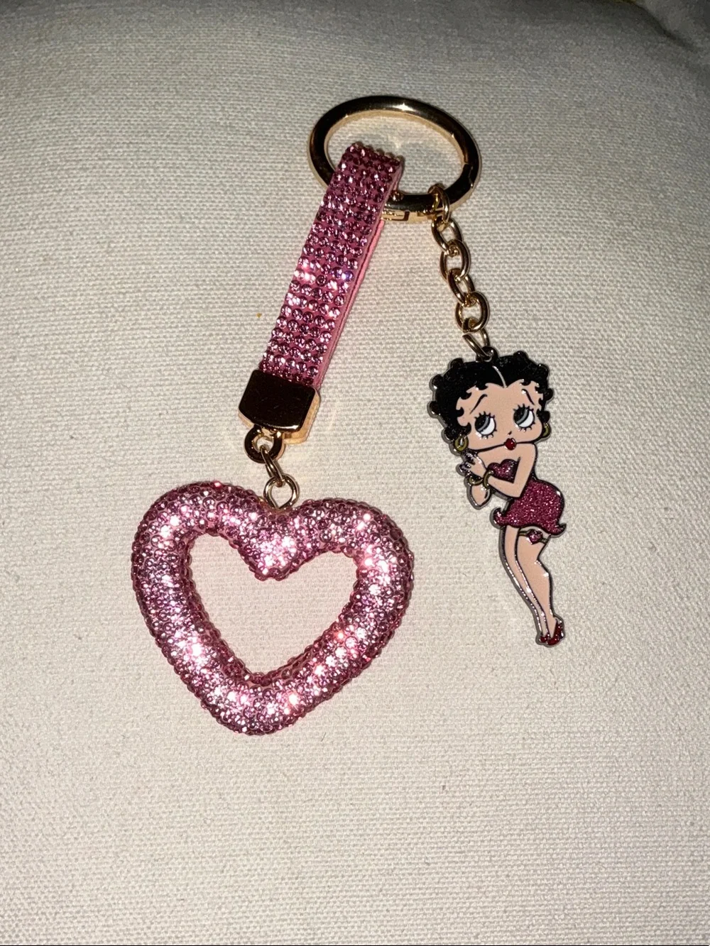 Betty Boop Pink Rhinestone Heart Keychain absolutely stunning 🤩